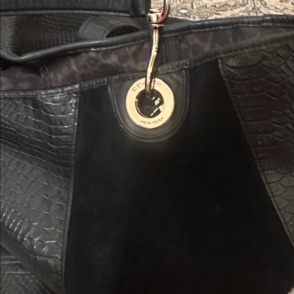 Coach Hadley XL Tote in Black Python Embossed Leather & Suede - Picture 4 of 11